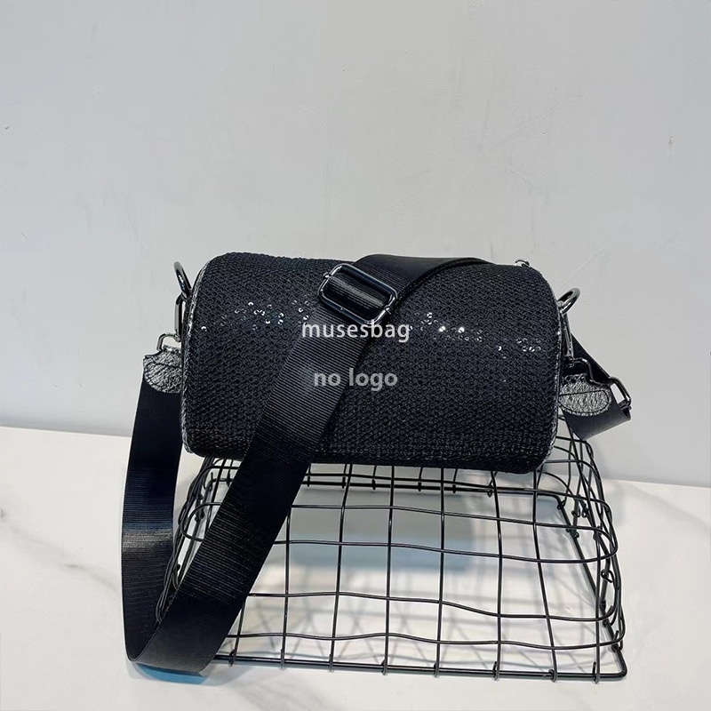 Fashion women's bag new sequin mesh crossbody bag casual all-match cylinder bag wide shoulder bag small bag