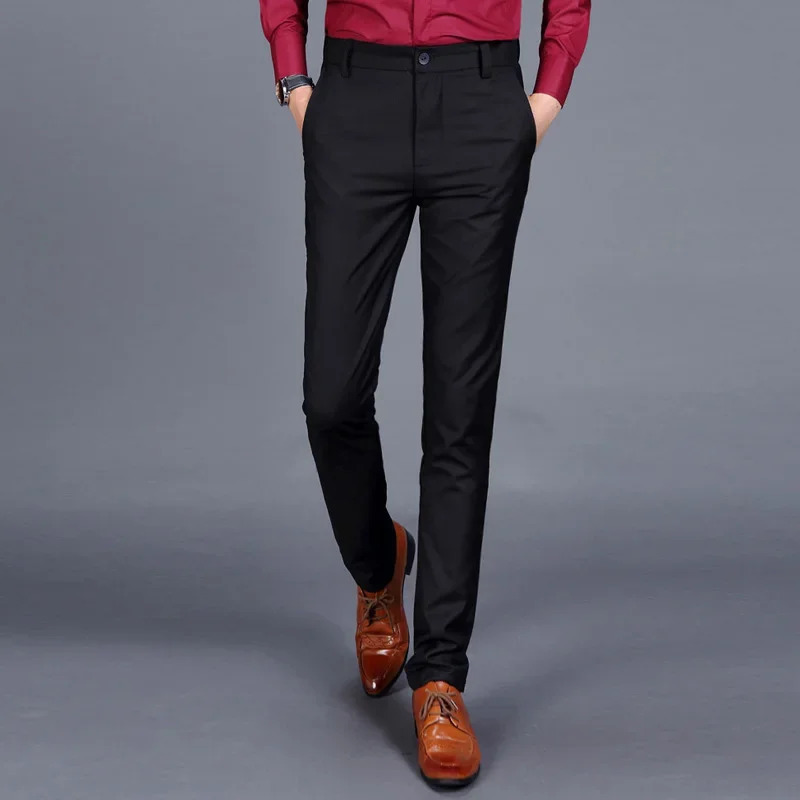 M6XL Mens Casual Suit Pants Lumbar Stretching Highquality Pure Color Formal Business Office Male Trousers Superior Quality 240806