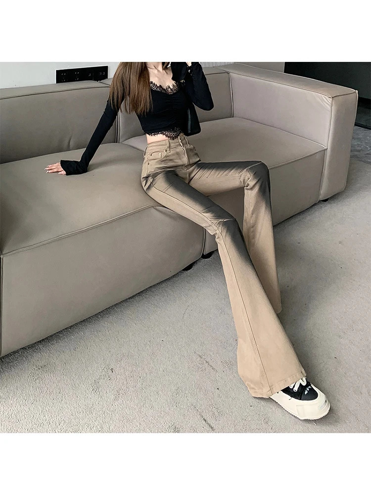 Women High Waist Gyaru Flare Jeans Dark Academia Bell Bottom Trashy Y2k Japanese Streetwear Denim Pants Grunge Goth Hip-pop Punk 240807