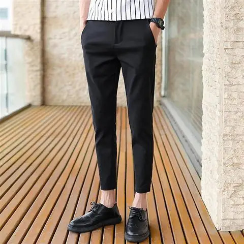 Summer Business Suit Pants Men Thin Formal Slim Fit Classic Office Ankle Length Straight Casual Trousers Clothing H85 240806