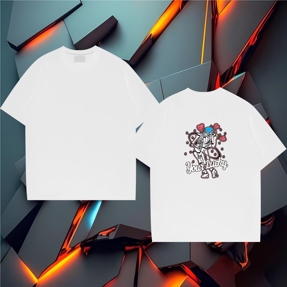 New T shirt skull Tops 230g Pure Cotton Street Wear Loose Black Oversized Crew Neck Breathable Men Tops Tees
