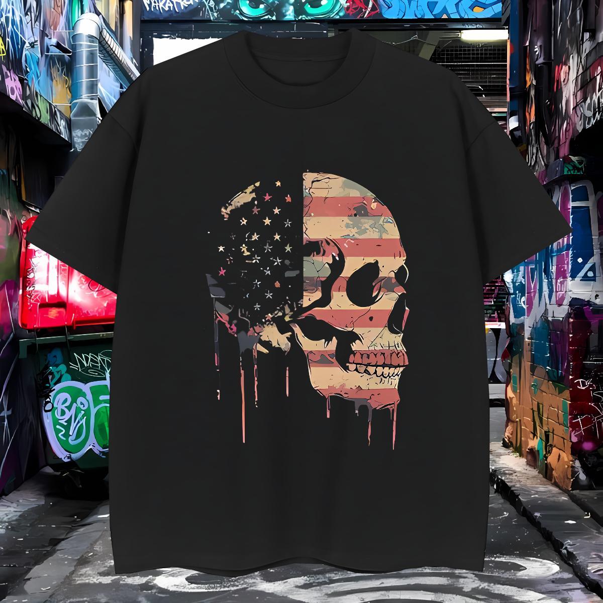 Factory Direct T Shirts Men skull Tshirts 230g 100% Cotton Hip Hop Cool Plus Size Cartoon O Neck Short Sleeves Men Tshirts