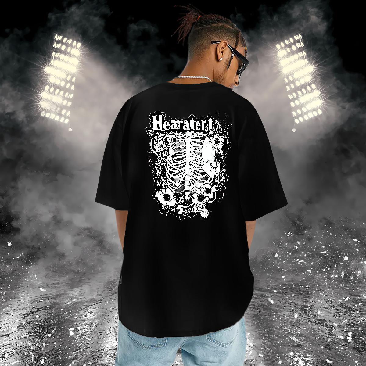 2024 New T-Shirts for Men skull Top Tees 230g 100% Cotton Sports Casual Comfortable Floral Print Breathable Short Sleeve Mens Tshirts