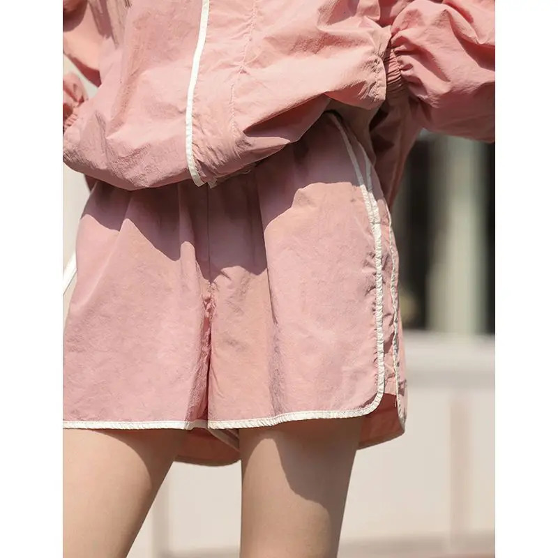 Womens Clothing Summer Turtleneck Zipper Pockets Solid Color Casual Commute Korean Easy Leisure Sun Protectio Short Sets 240807