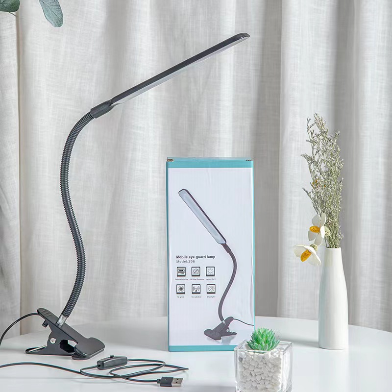Dual Head Desk Lamp with Eye Protection Dimming - Clip On USB Plug-In LED Night Light for Student Dorms