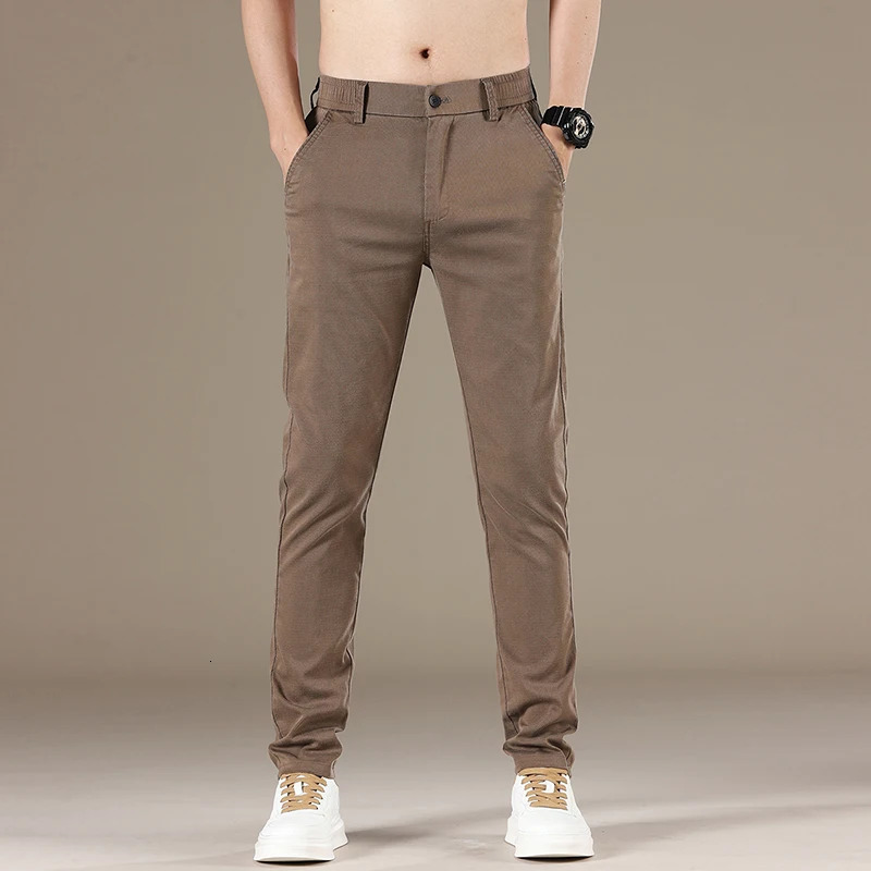 Spring Summer Lyocell Fabric Mens Casual Pants Hight Quality Fashion Slim Business Trousers Elastic Soft 240806