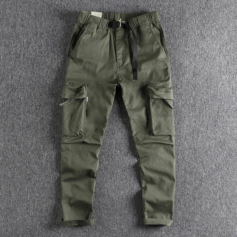 377# Four Seasons American Retro Woven Camouflage Cargo Pants Mens 97% Cotton Washed Multipocket Casual Straight Trousers 240806