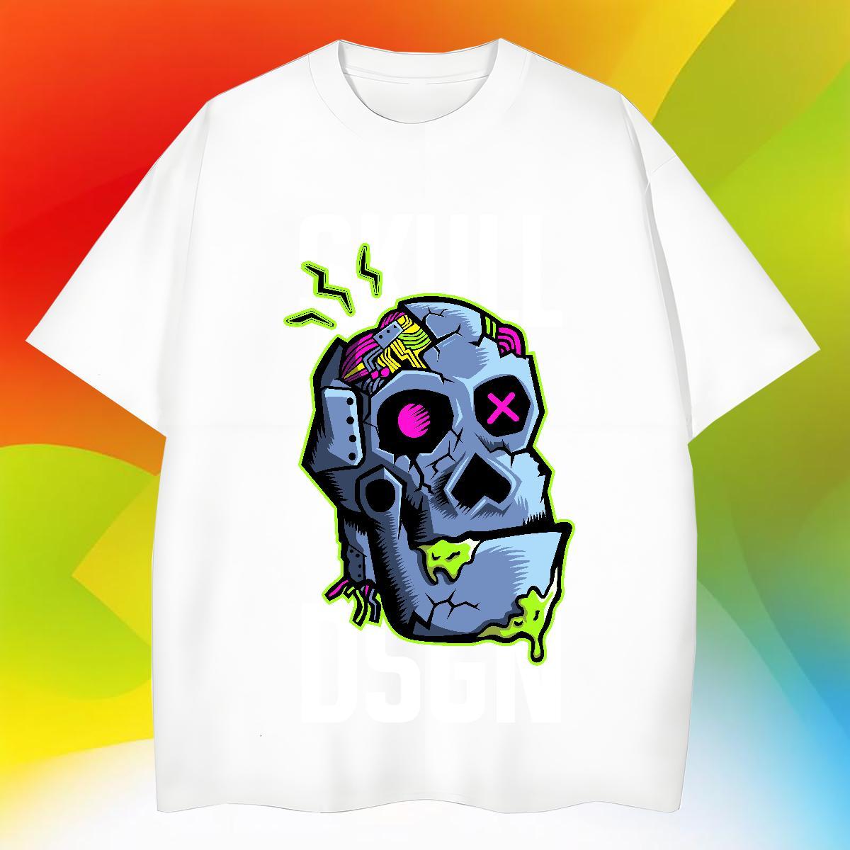 Custom T-Shirts skull Tees Shirts 230g 100% Cotton Street Wear Cool Black Oversized O Neck Short Sleeves Men Tshirts