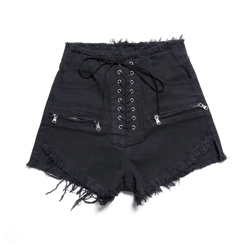 2024 summer new women's high waisted denim shorts with zip ties