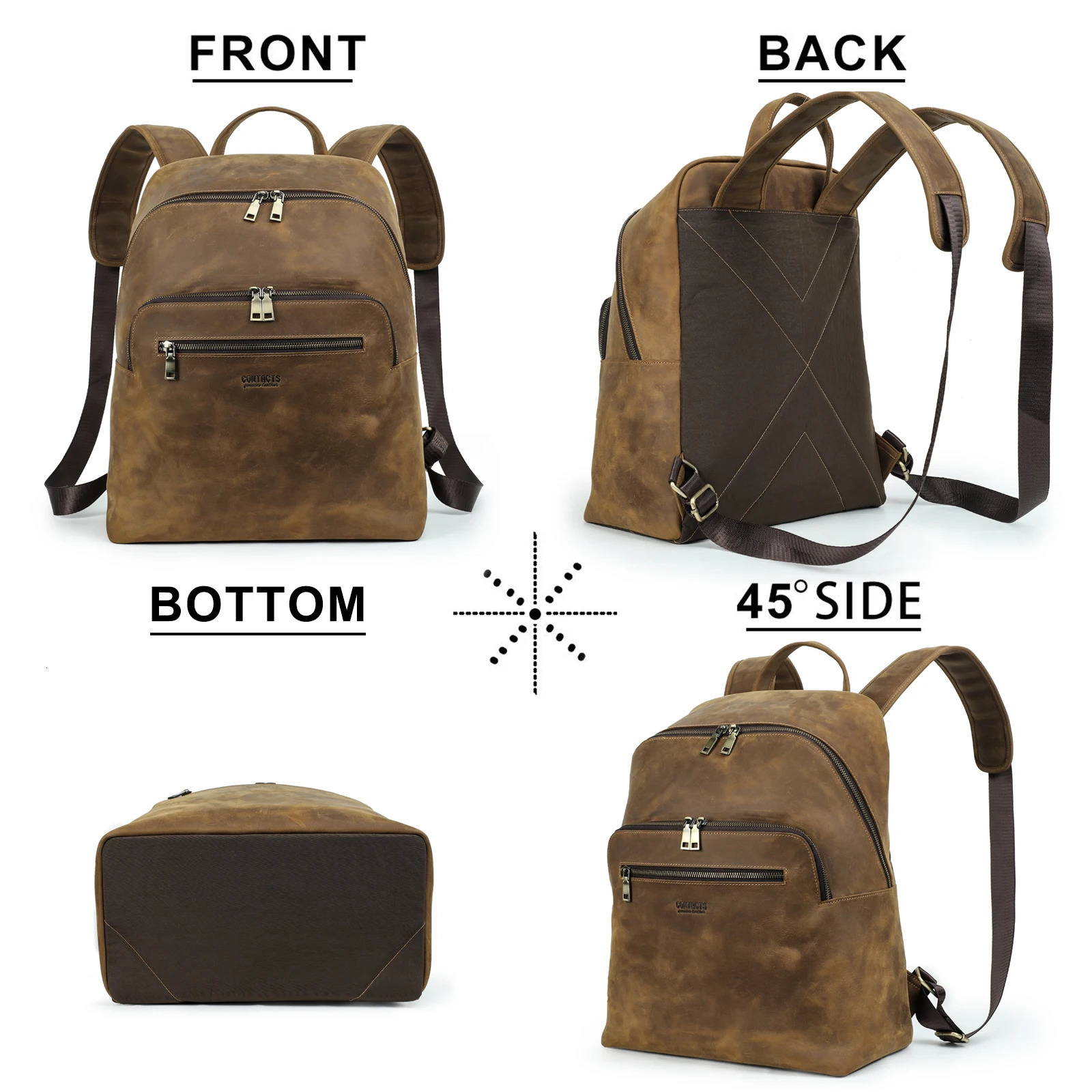 Vintage genuine denim leather mens backpack travel camping business school office large capacity laptop bag 240807