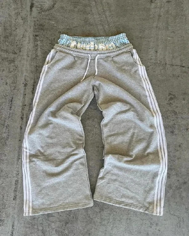 Streetwear Sweatpants Y2K Mens Womens Harajuku Hip Hop Double Layer Stripe Embroidery Baggy Elastic Waist Jogging Casual Pants Z260314