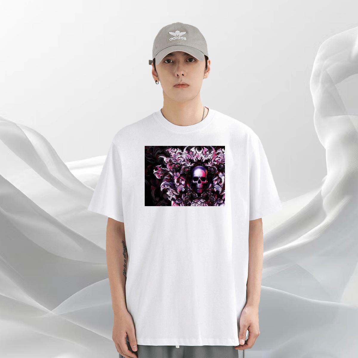 Fashion Design Mens T Shirts skull Tees Shirts 100% Cotton 230g Summer Casual Cool Floral Print Crew Neck Breathable Men Tees