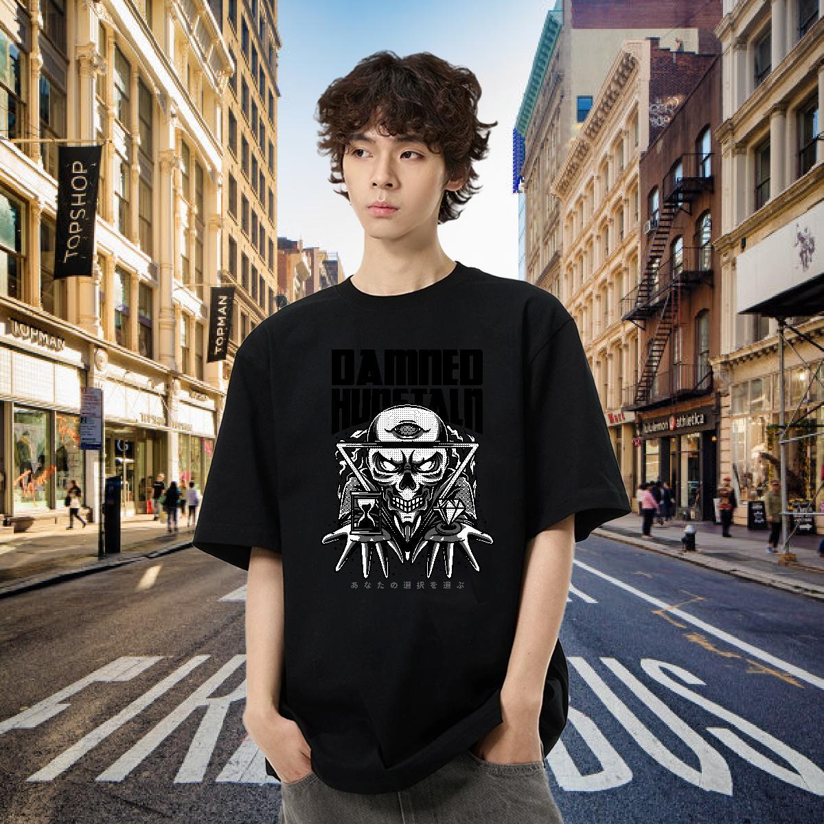 Stylist Men T Shirts skull Polos 230g 100% Cotton Hip Hop TOP Quality Customized Breathable Men Tops Tees