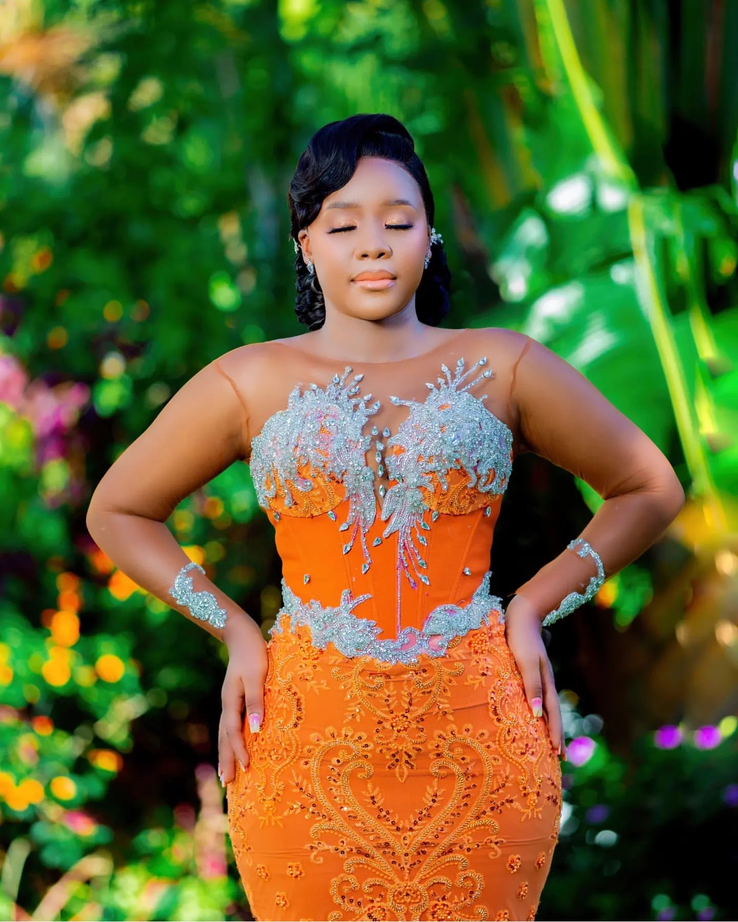 2024 Plus Size Orange Mermaid Prom Dress Lacefull Promdress Full Sleeves Crystals Evening Formal Party Second Reception Birthday Engagement Gowns Dres