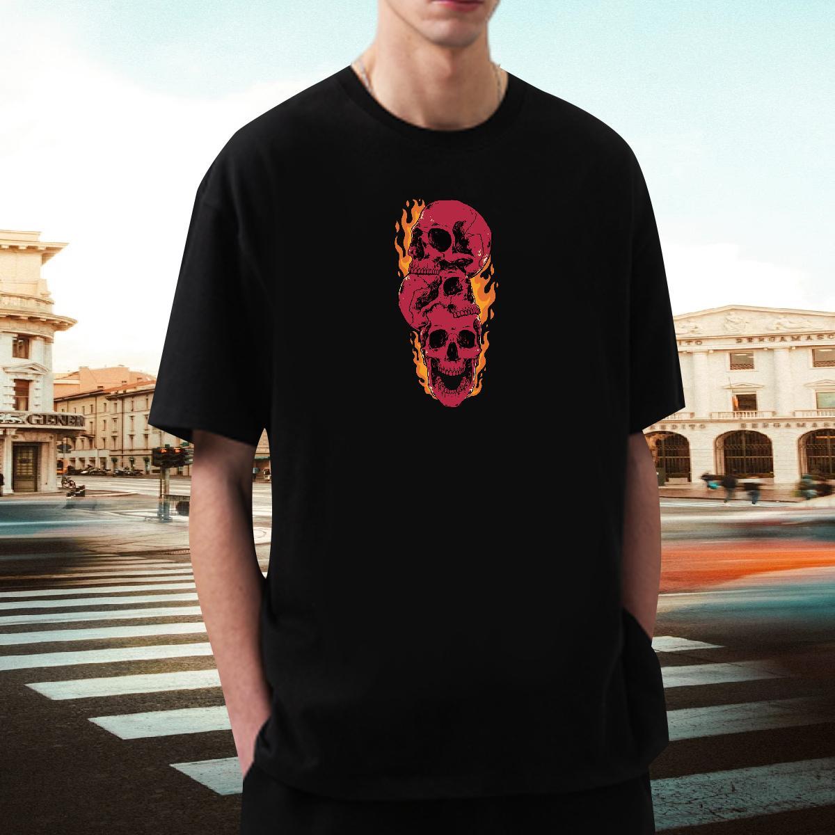 DIY T shirt skull Top Tees 230g Pure Cotton Street wear Hip Hop High Quality Customized Print Round Neck Short Sleeve Men Tshirts
