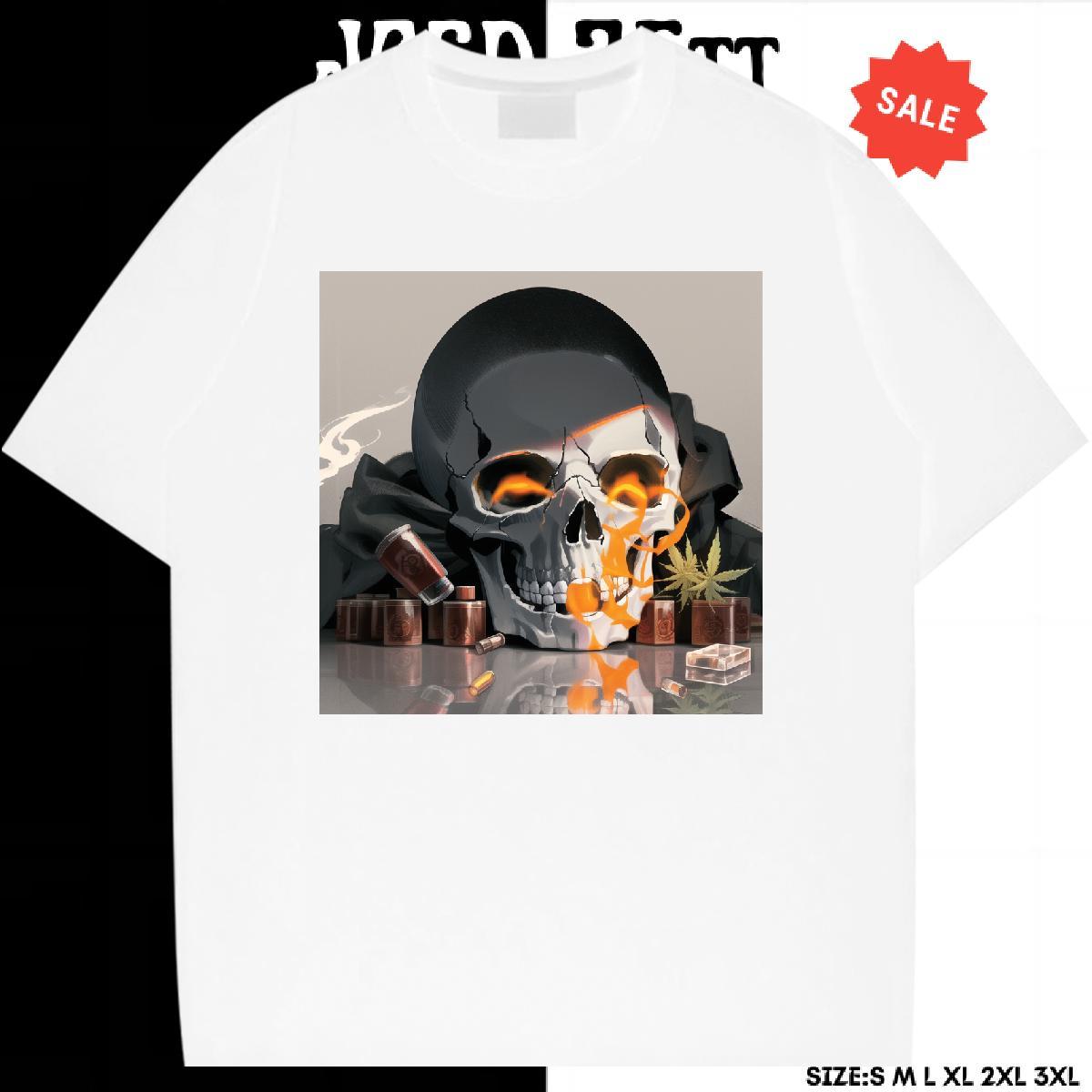 Wholesale Mens T Shirts skull Tops Tees 100% Cotton 230g Street Casual Loose Fit Asian Size O-Neck Short Sleeve Tshirt for Man Woman