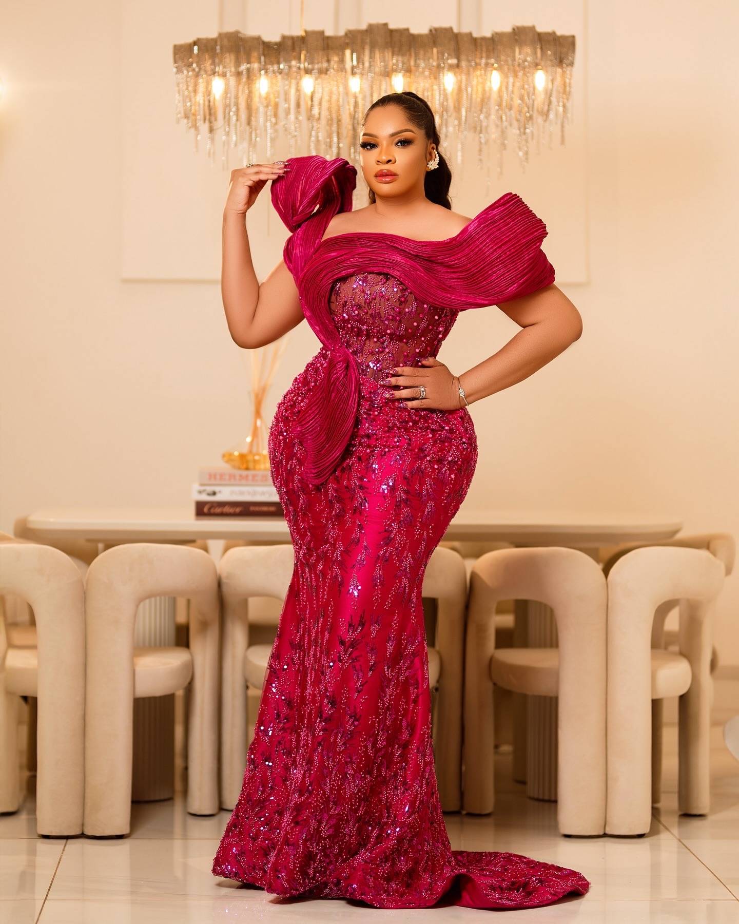 2024 Plus Size Burgundy Mermaid Prom Dress Lacefull Promdress Stylish Pearls Evening Formal Party Second Reception Birthday Engagement Gowns Dresses Z