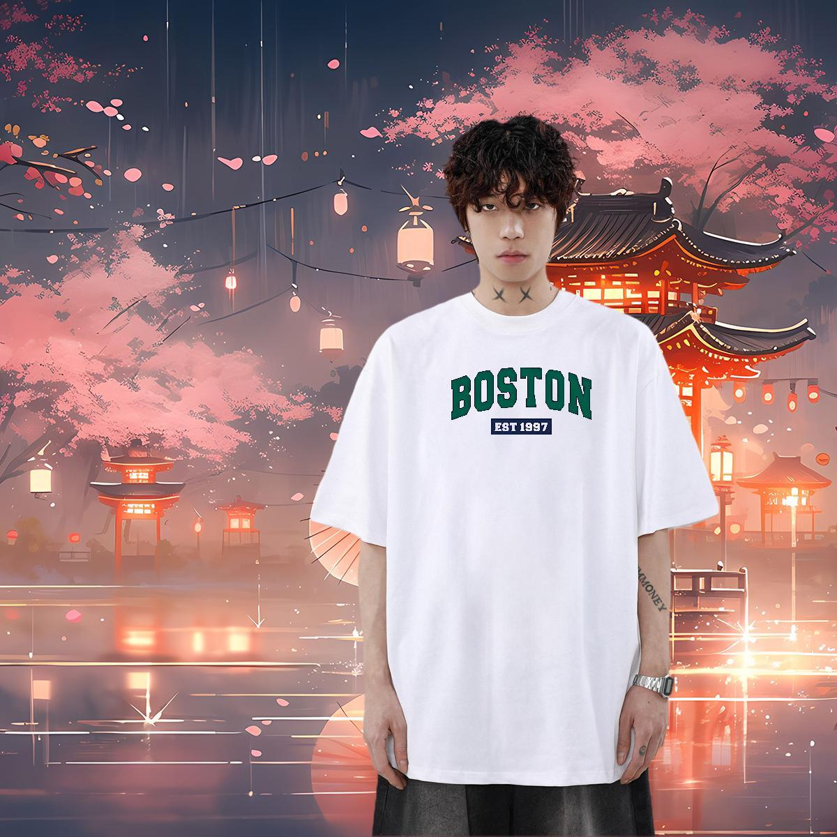 Stylist T-Shirts for Men BOSTON Tops Tees 230g Cotton Street wear Hip Hop Comfortable Custom Print Oversized O-Neck Short Sleeve Tshirt for Man Woman