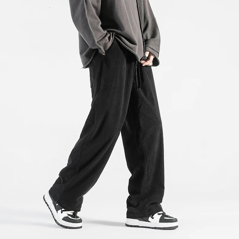 Men Casual Pants Loose Corduroy Straight Elastic Waist Sweatpants Fashion Streetwear Sports Jogger Trousers 240806