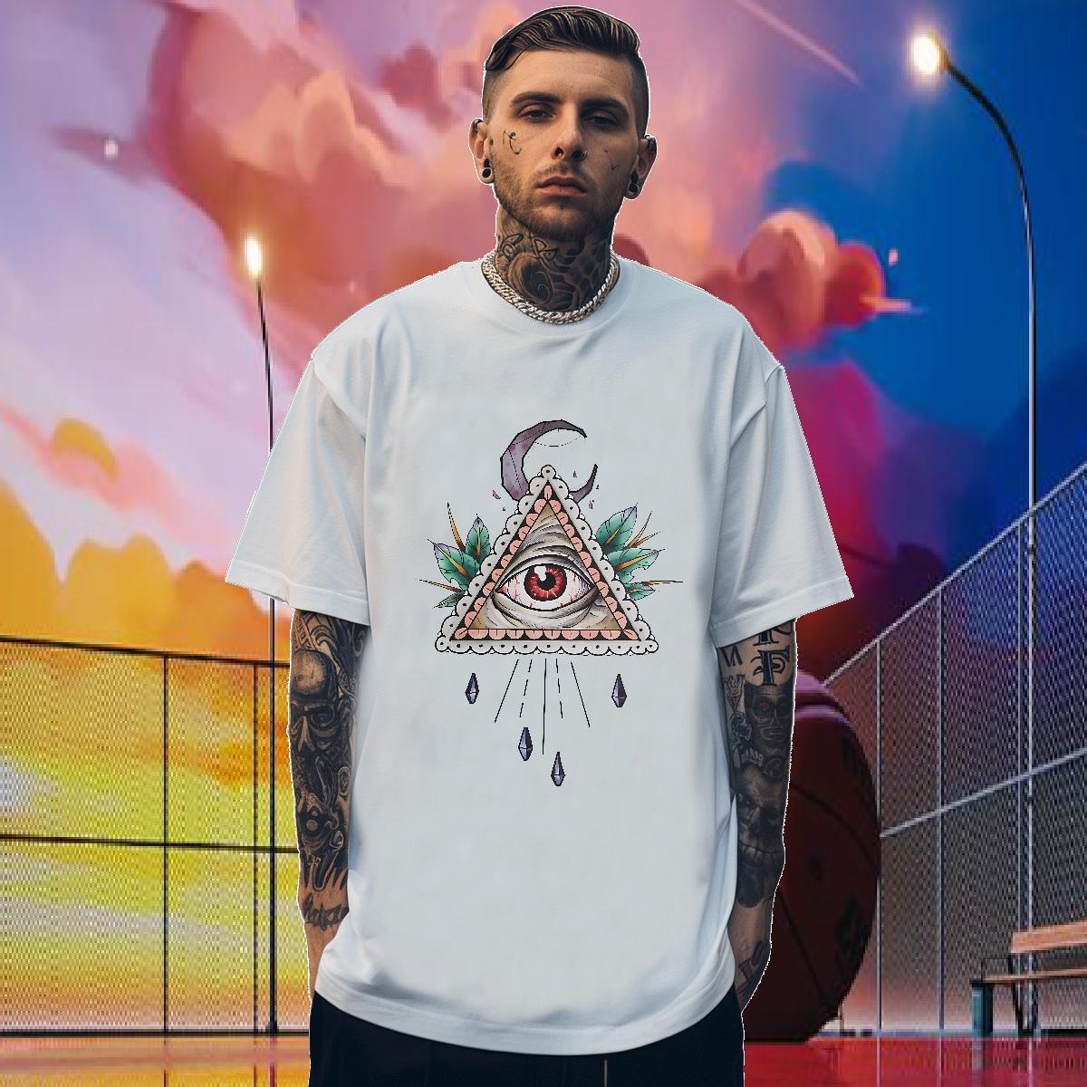 Wholesale T-Shirts eye of the devil Top Tees 230g Cotton Spring Summer Cool Design DIY Printed Breathable Crew Neck Men Tshirts