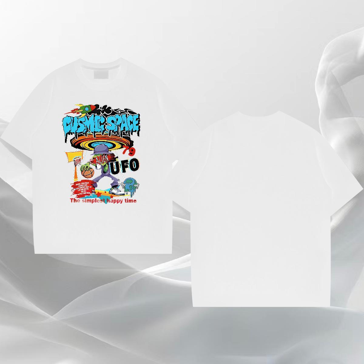 DIY T Shirts Men UFO Tops 230g Pure Cotton Home Outdoor Cool DIY Logo Oversized Crew Neck Breathable Men Tops Tees