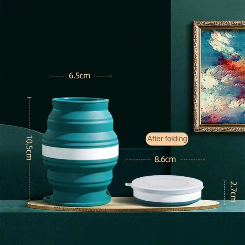 2/5 portable silicone travel heat-resistant foldable water cup with lid hanging rope used for outdoor camping Z260202