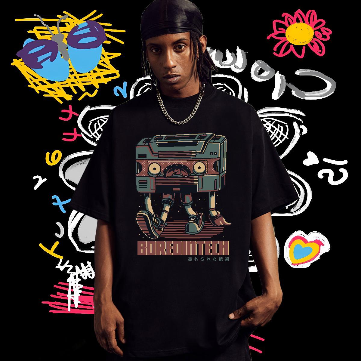 New Designer Man T Shirts robot Tops Tees 230g Cotton Casual Wholesale DIY Short Sleeve O-Neck Men Clothes T-Shirt
