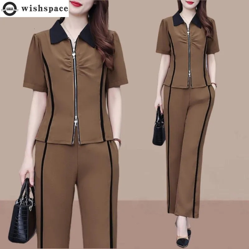 Fashion and Sports Womens Set Korean Edition Loose and Slimming Style Polo Neck Short Sleeve Two Piece Set 240807