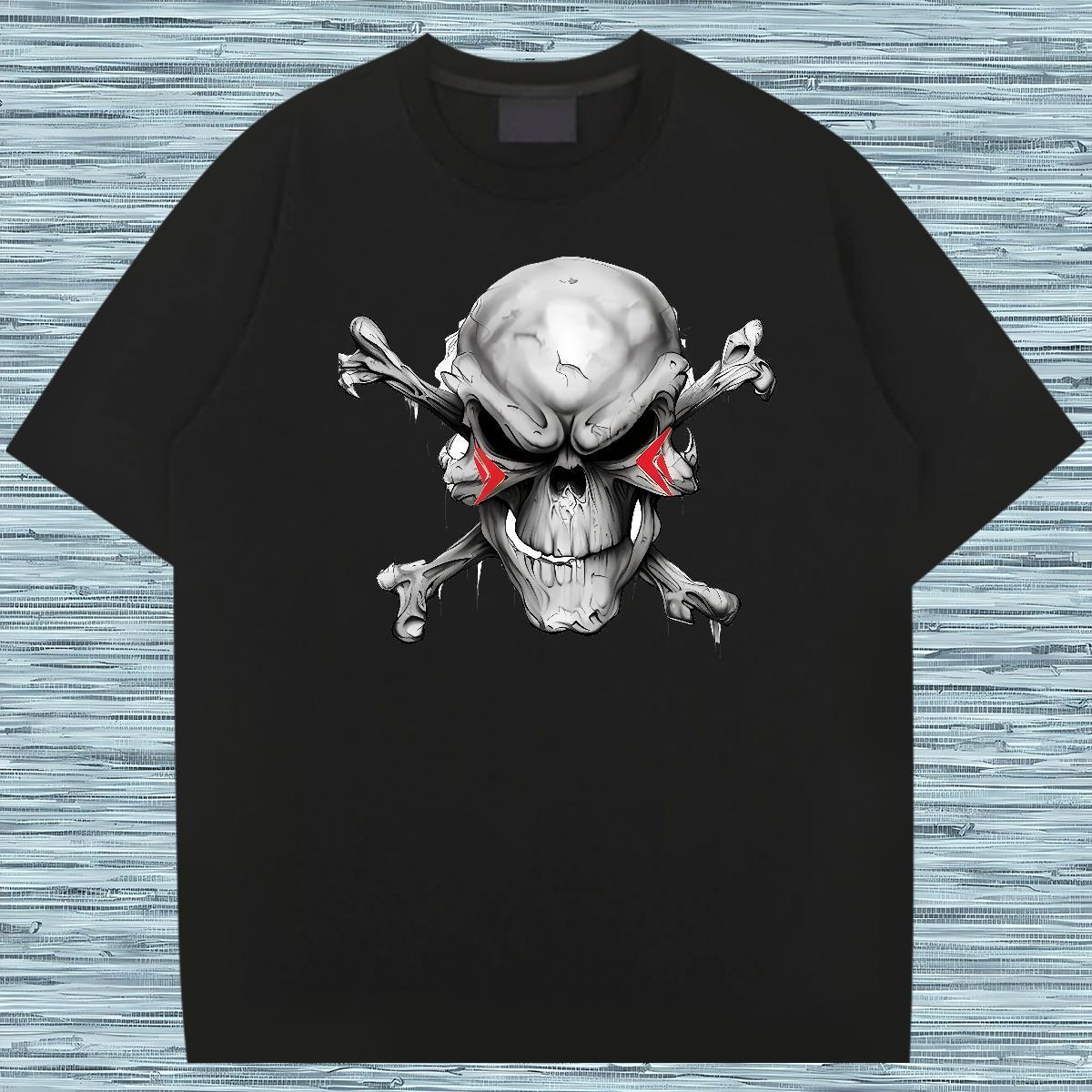 Wholesale T-Shirts skull Tshirts 230g Cotton Casual Soft Anime Print Crew Neck Breathable Men Tops Tees