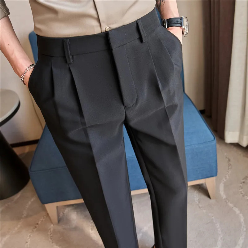 Mens Business Straightleg Pants Fashionable Slimfit Tapered Trousers Highquality Men Western 240806