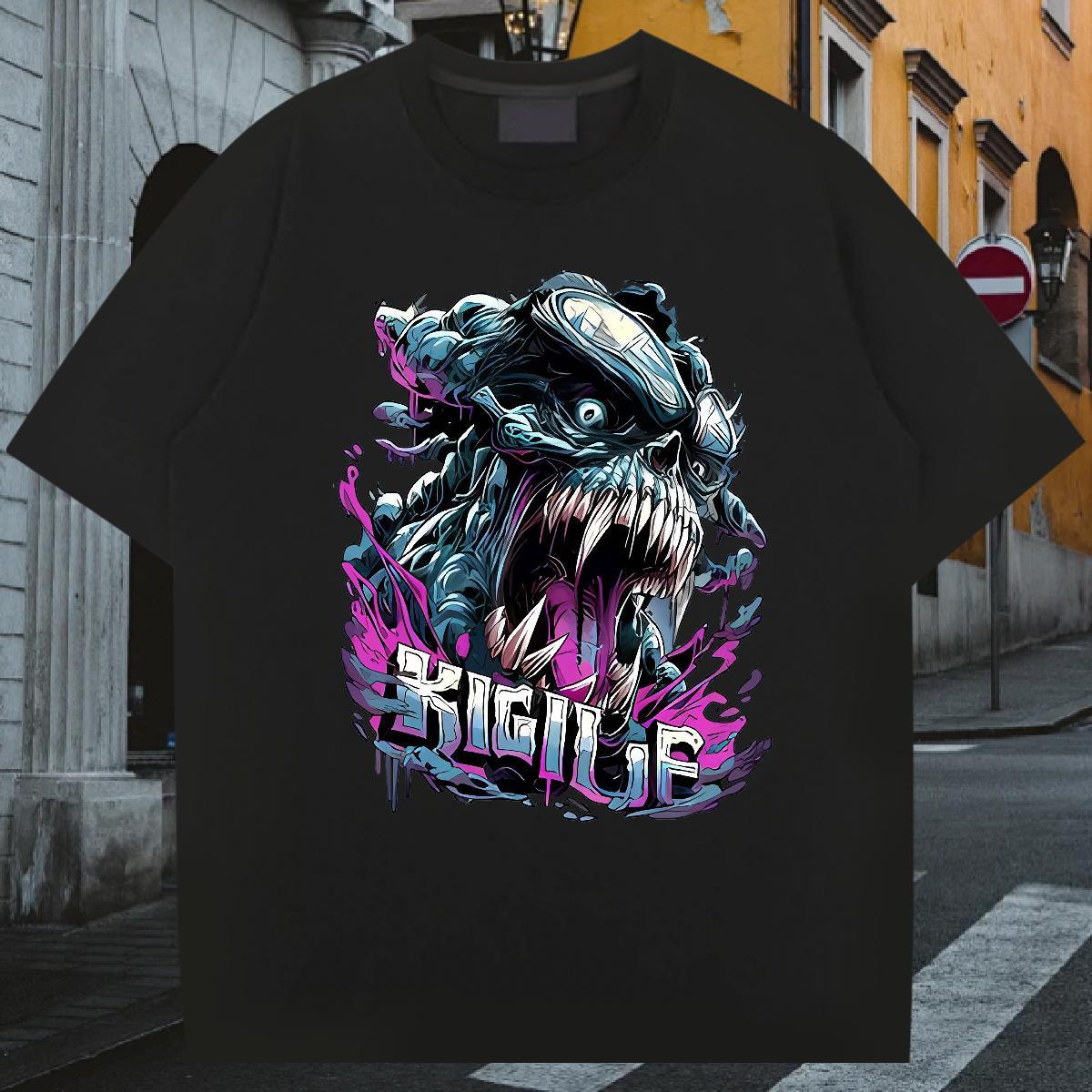 2024 DIY T-Shirts for Men skull Clothes 230g Cotton Summer Casual Loose DIY Logo Oversized Short Sleeve O-Neck Men Tees