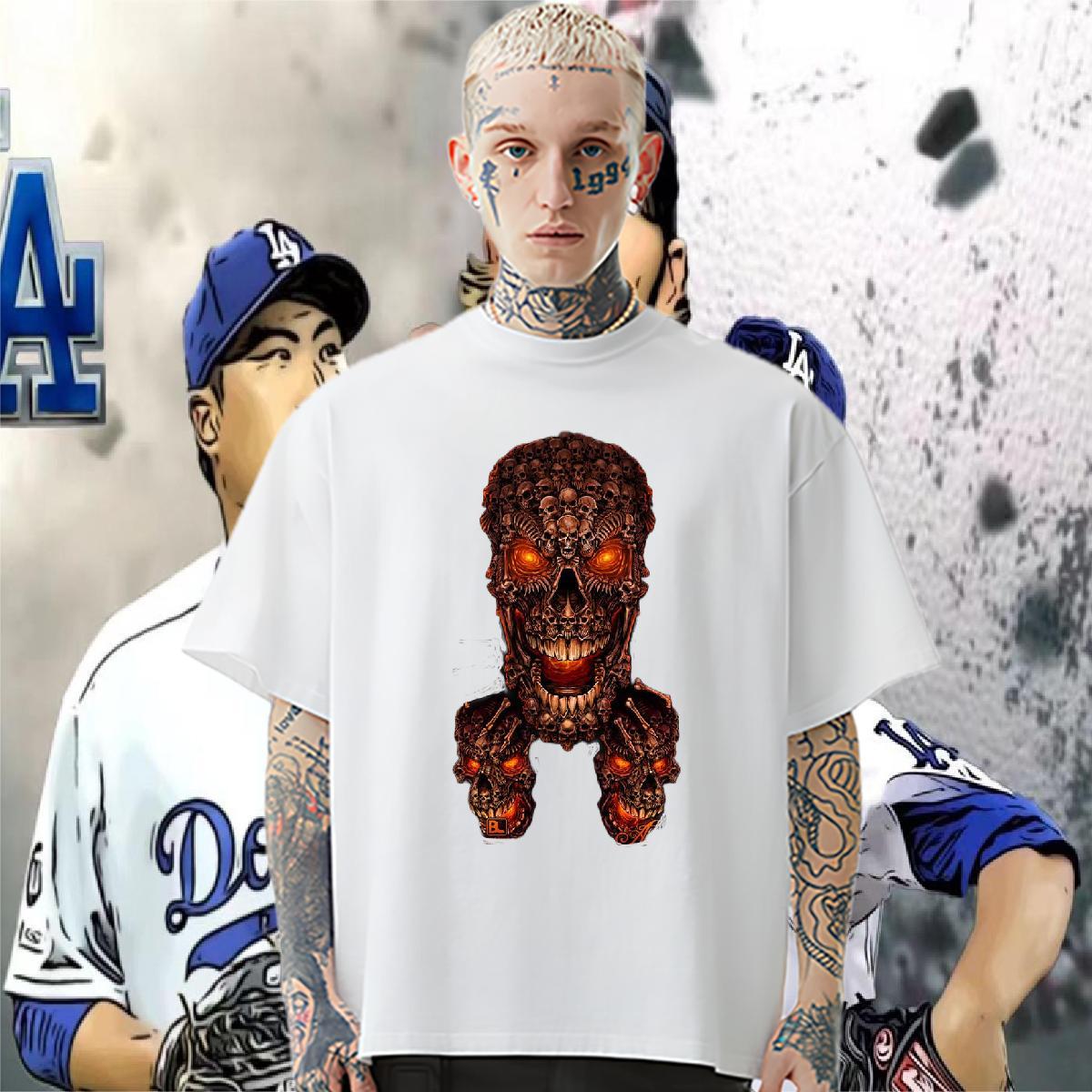 Classic Casual T-Shirts for Men skull Polos 230g 100% Cotton Daily Wear Loose Fit Custom Print Oversized Breathable Tshirts