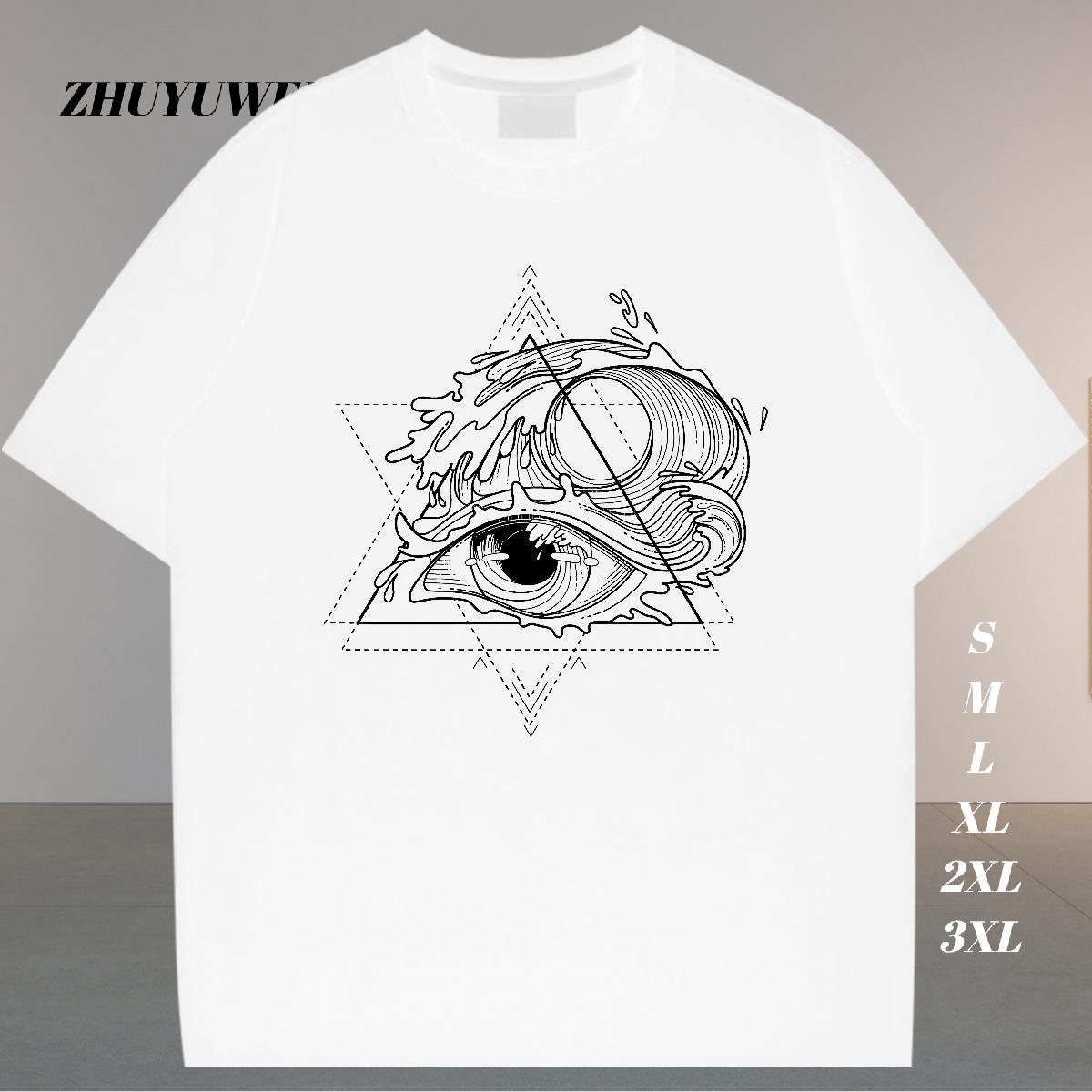 New T Shirts Men eye of the devil Tees Shirts 230g Cotton Spring Summer Free Shipping Plus Size Custom Breathable Soft Men Tops Tees