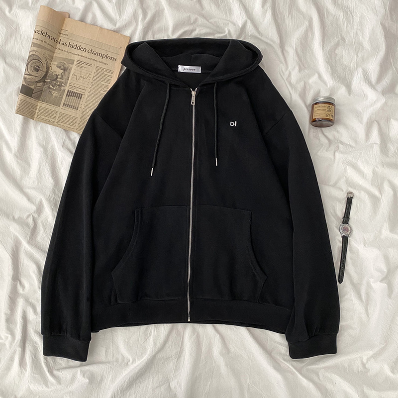 Cotton Fleece Loose and Versatile Cardigan Hooded Sweater Female Student Autumn/Winter Thin Coat