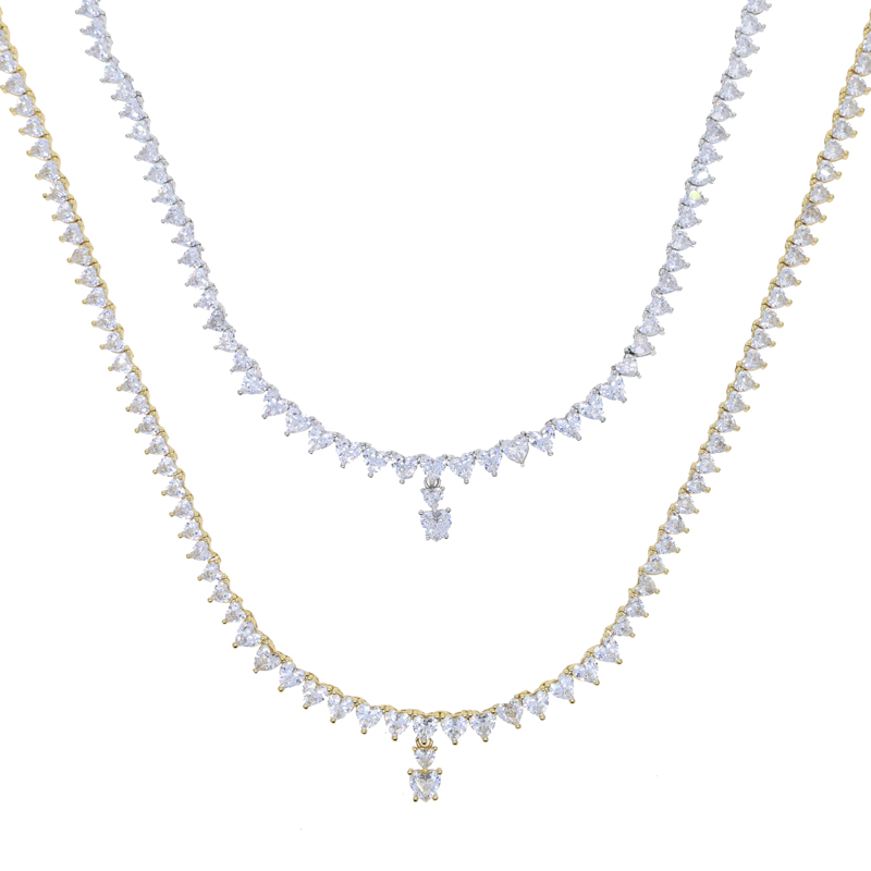 Tennis Chain Necklace: Prong Set White Heart CZ, Iced Out, Bg