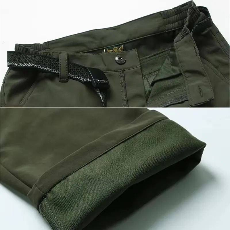 Winter Thick Fleece Warm Pants Men Casual Stretch Cargo Soft Shell Waterproof Outdoor Working Long Trousers Plus Size 4XL 240806