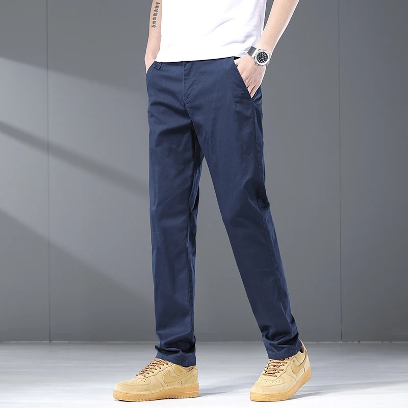 Thin Mens Casual Pants Highly Elastic Comfortable Stretch Cotton Straight Trousers Loose Fashion Summer Clothes 3colors 240806