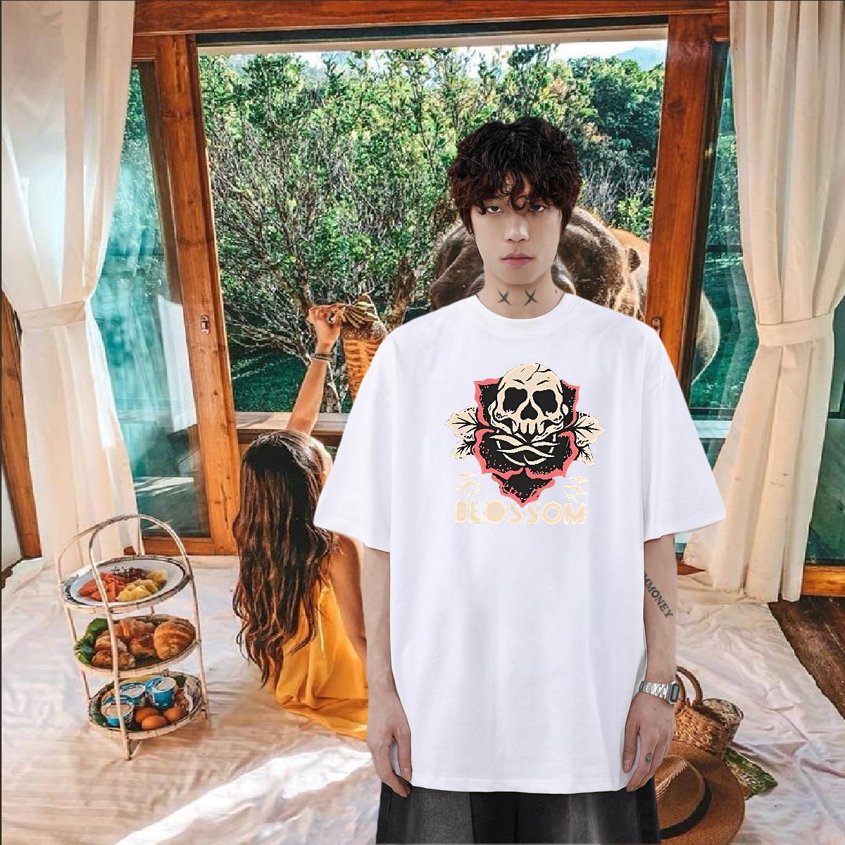 Designer Fashion T Shirt For Man skull Top Tees 230g Pure Cotton Casual Popular Anime Print Breathable Tshirt for Man Woman