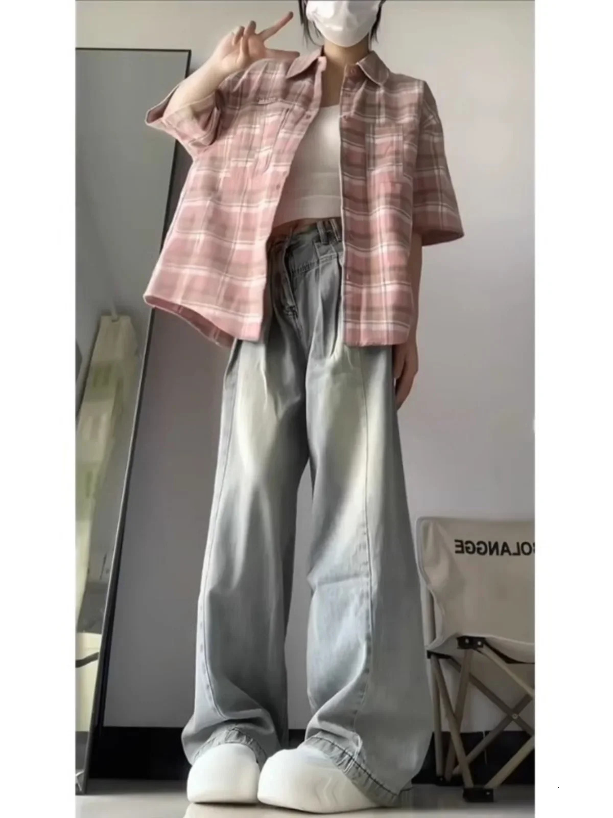 Autumn American Retro Sagging Jeans for Women Autumn High Waist Slim Fit Loose High Street Straight Wide-leg Pants 240807