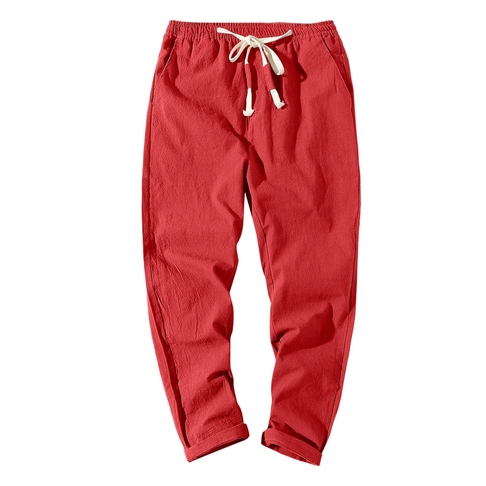Spring Japanese Retro Twill Woven Casual Straight Pants Mens Cotton Washed Elastic Waist Drawstring Loose Trousers 240806