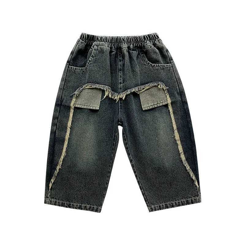 Jeans Spring Autumn Boys fashion design R hem jeans Kids unique denim pants