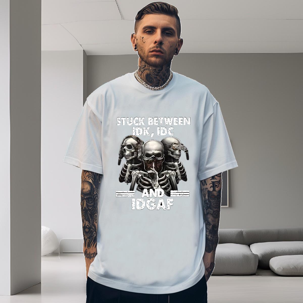 DIY T Shirts Men skull Tops Tees 230g Pure Cotton Street wear Hip Hop Brand Black White Crew Neck Breathable Mens Tshirts