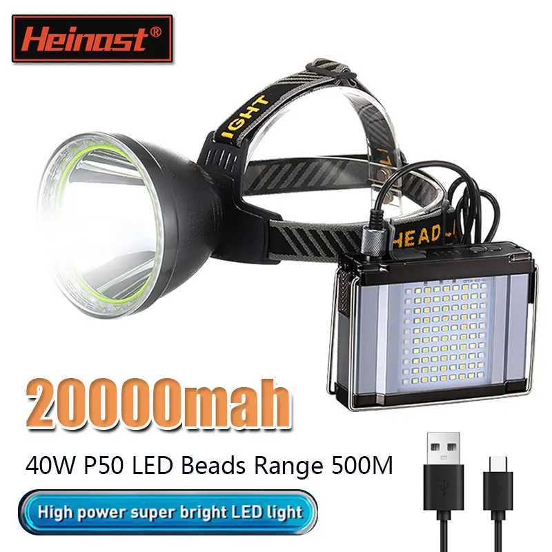Powerful LED Headlamp 40W Split Headlight Mining Lamp P50 Head Flashlight Rechargeable Waterproof Fishing Camping HeadTorchCL240807