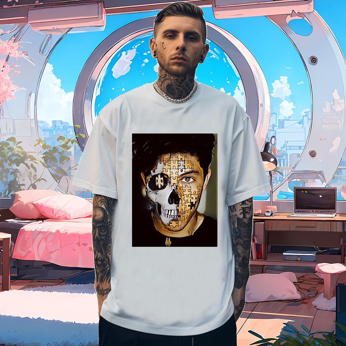 Classic Casual Men T Shirts skull Clothings 230g Cotton Daily Outfit High Quality Cartoon Print Crew Neck Breathable Couples T Shirts