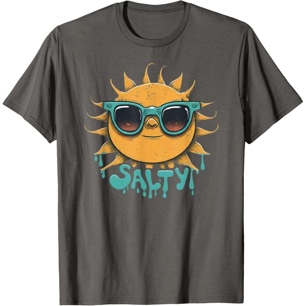 Mens T shirt Big Smiling Sun with Sunglasses Dripping Salty T-Shirt shirts tshirt graphic tee Casual tops summer clothes Short sleeve Free shipping