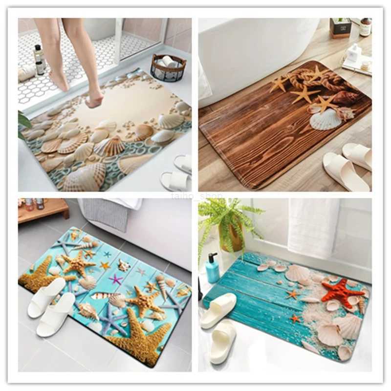 Coastal Beach Shell Print Bath Super Absorbent Shower Door Mats Non Slip Kitchen Entrance Rugs Diatom Mud Carpet for Home DecorXJ240807