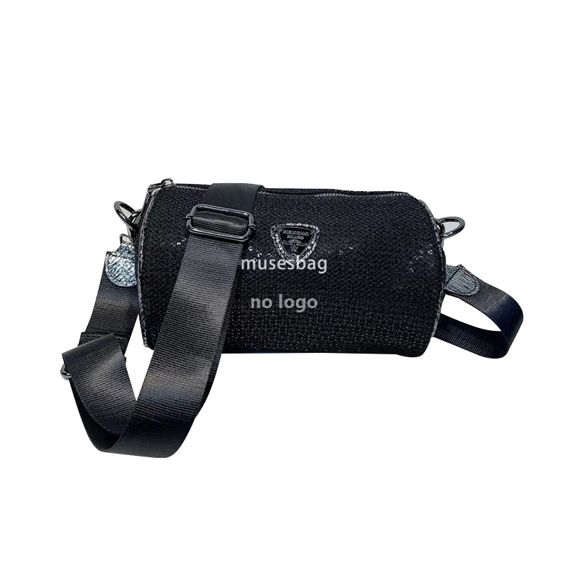 Fashion women's bag new sequin mesh crossbody bag casual all-match cylinder bag wide shoulder bag small bag