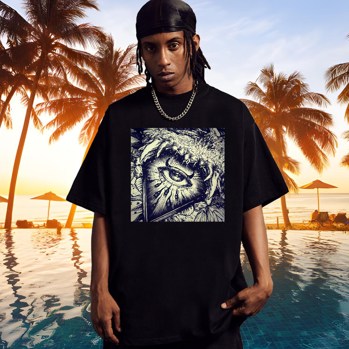 Wholesale T Shirt For Man eye of the devil Tops 100% Cotton 230g Spring Summer Comfortable DIY Breathable Crew Neck Tshirts