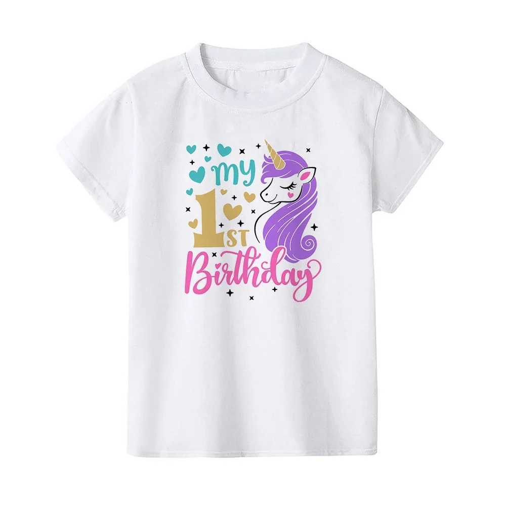 cartoon print childrens girl summer birthday T-shirt short sleeved T-shirt size 1-8 year old childrens party clothing T-shirt topW240718