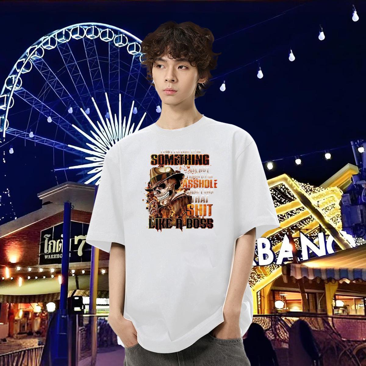 2024 DIY Mens T Shirts skull Tshirts 230g Pure Cotton Spring Summer Popular Graphic Round Neck Short Sleeve Men Clothes T-Shirt